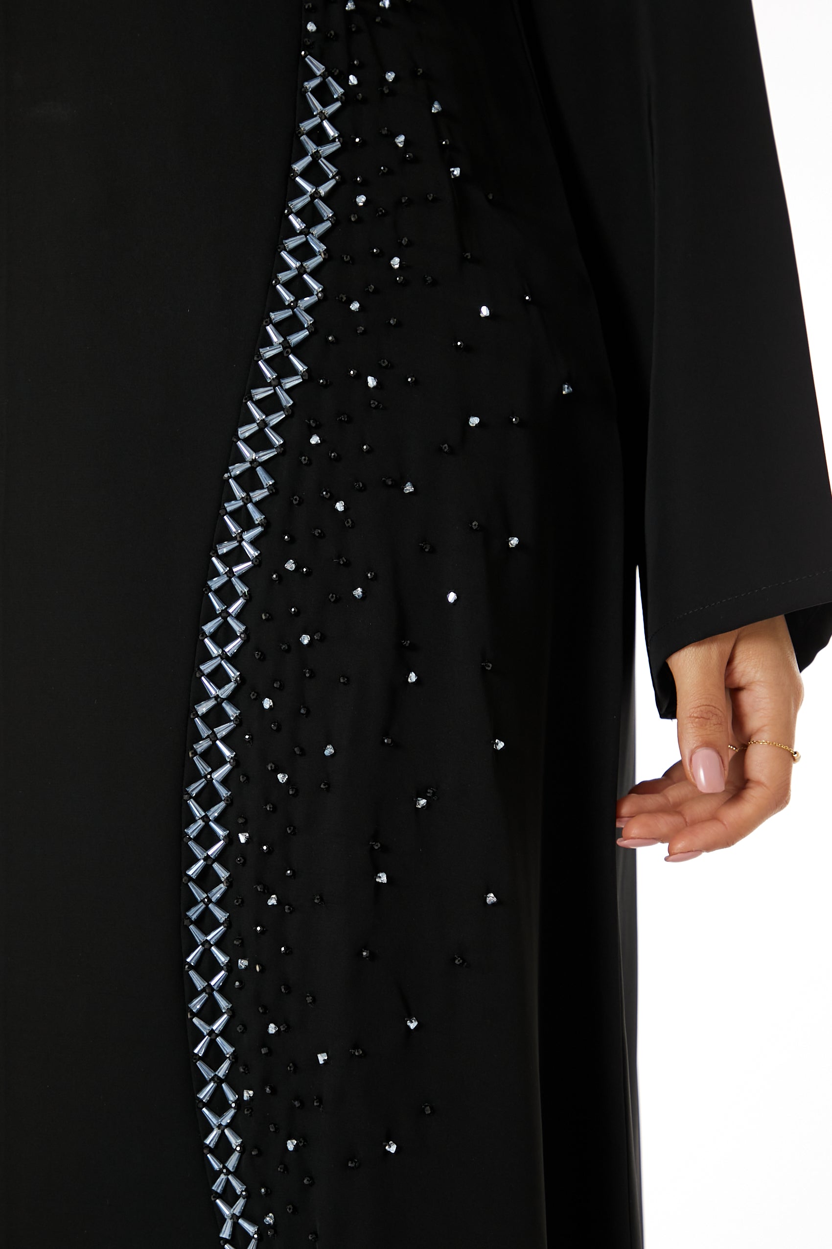 MOiSTREET Black Nida Embroidered Open Abaya