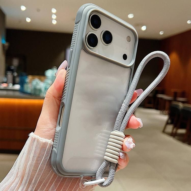 For iPhone 18 Pro Max / iPhone 17 Pro Max Solid Color Edge Transparency Acrylic TPU Phone Case with Wrist Strap