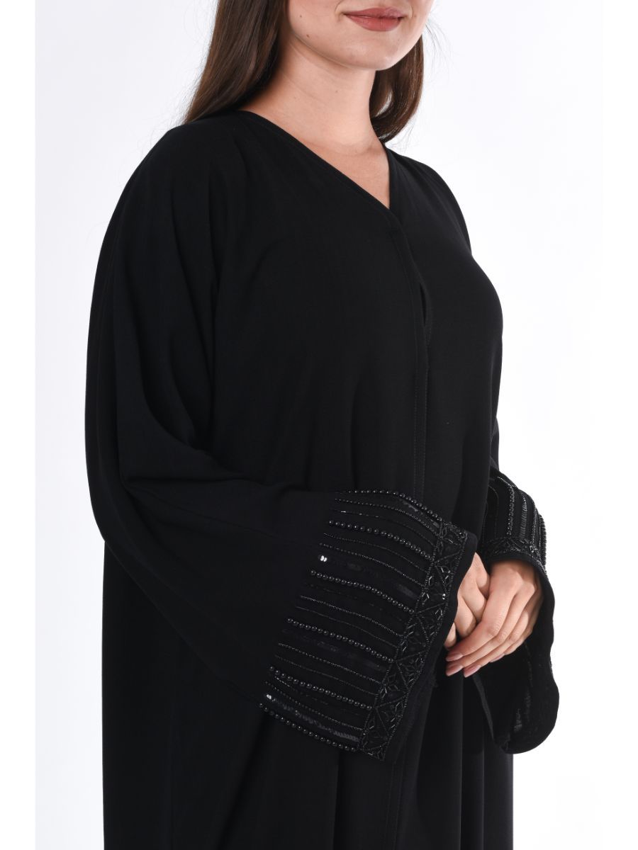 MOiSTREET Linen Abaya with embellished Cuffs