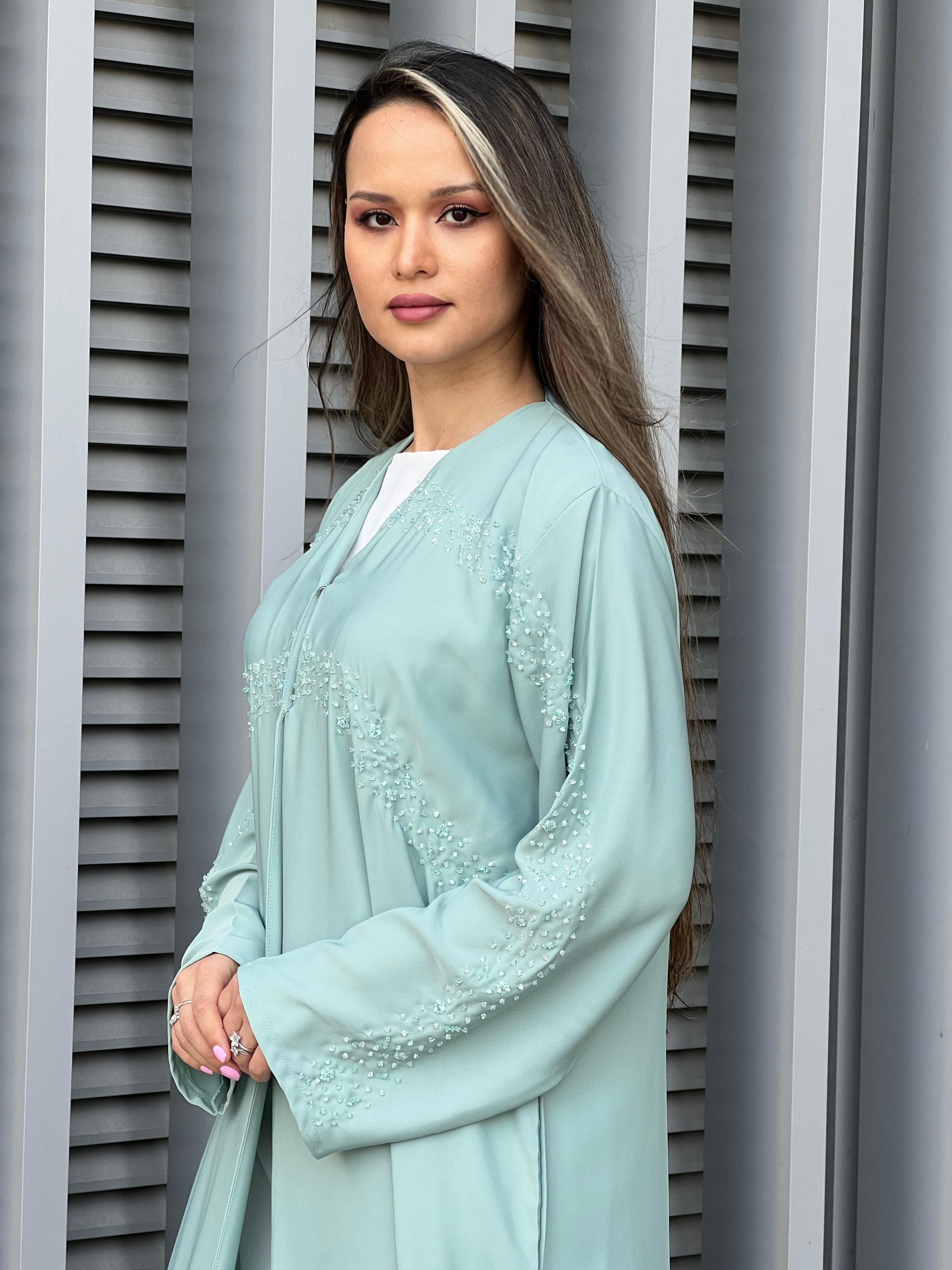 MOiSTREET Pale Blue Korean Nada Embroidery Abaya
