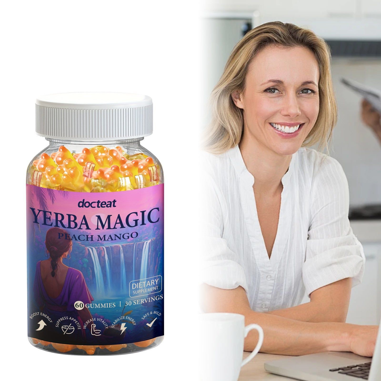 Boost Energy and Body Care with Yerba Mate Gummies, Natural Vitality, Daily Supplement ,60pcs