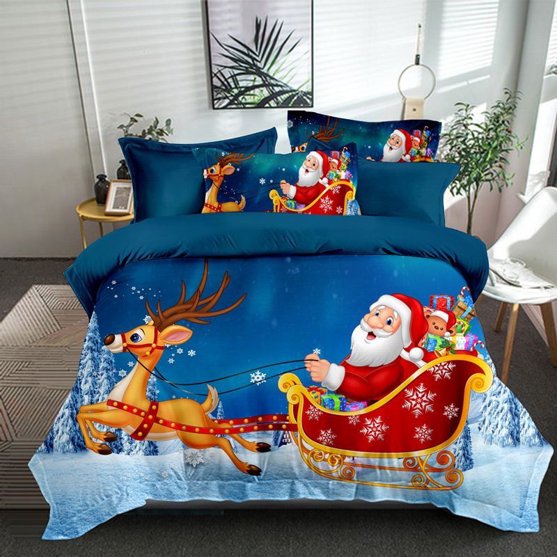 3pcs Christmas Bedding Set Santa Claus Print Quilt Cover Snowman Pillowcase