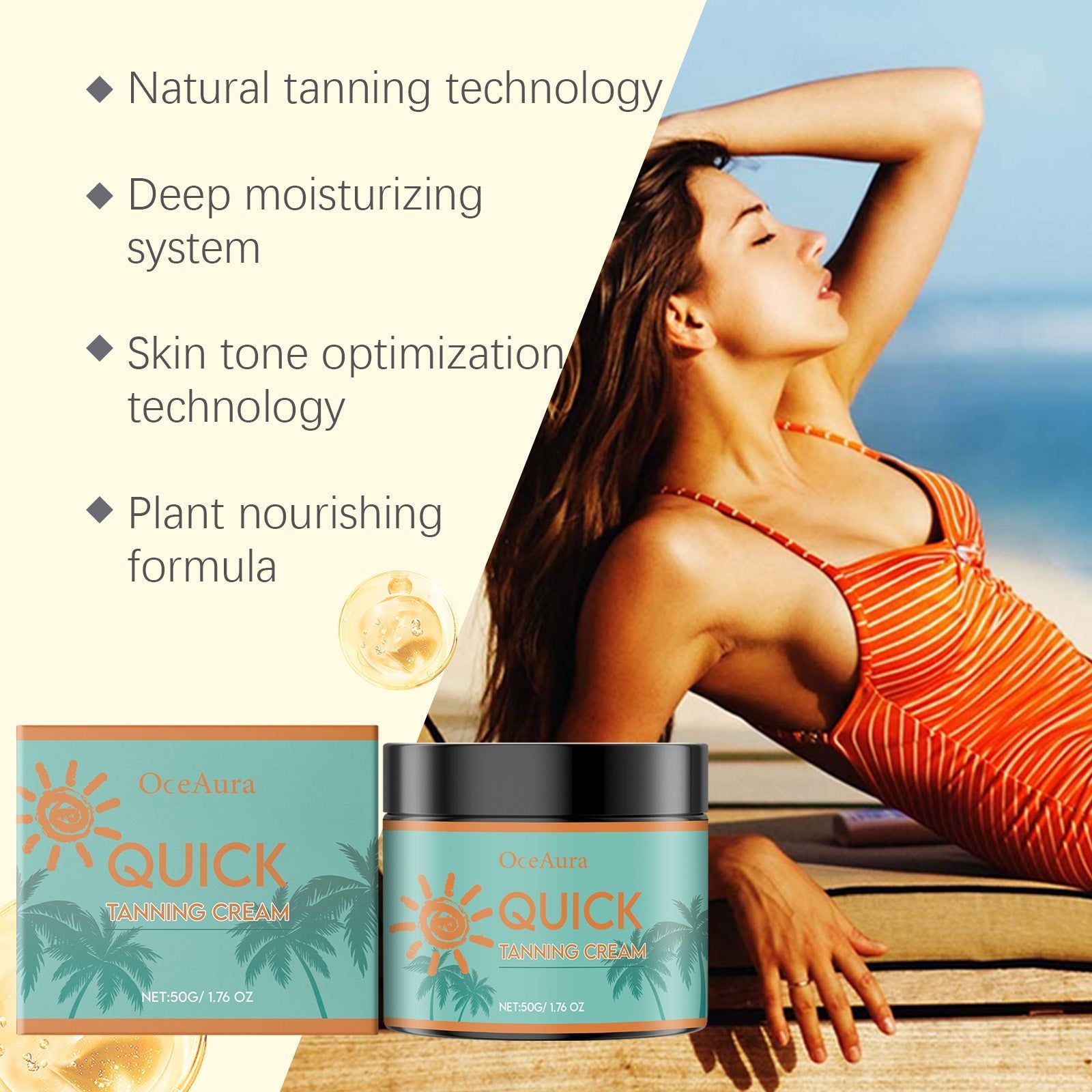 Black Aid Series Tanning Moisturizer, Sunless Body Cream, Hydrating, Non-Greasy ,50g