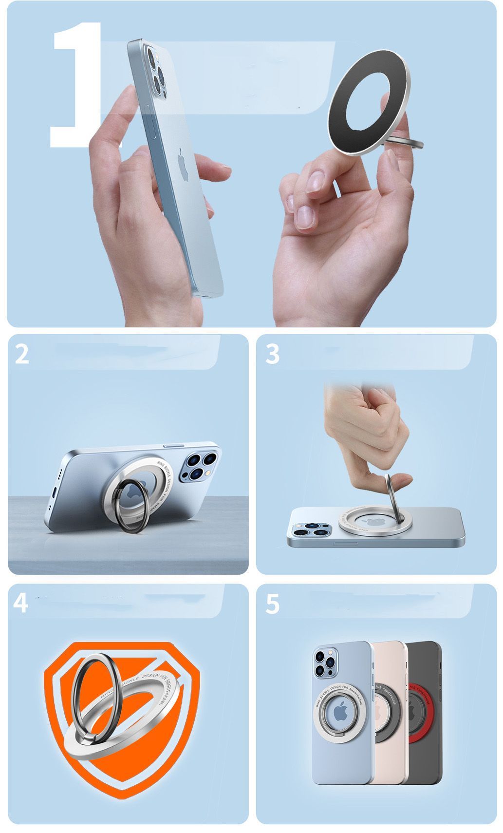 Magnetic Phone Ring Holder Rotatable Metal Ring Grip For iPhone 12 13 14 Series