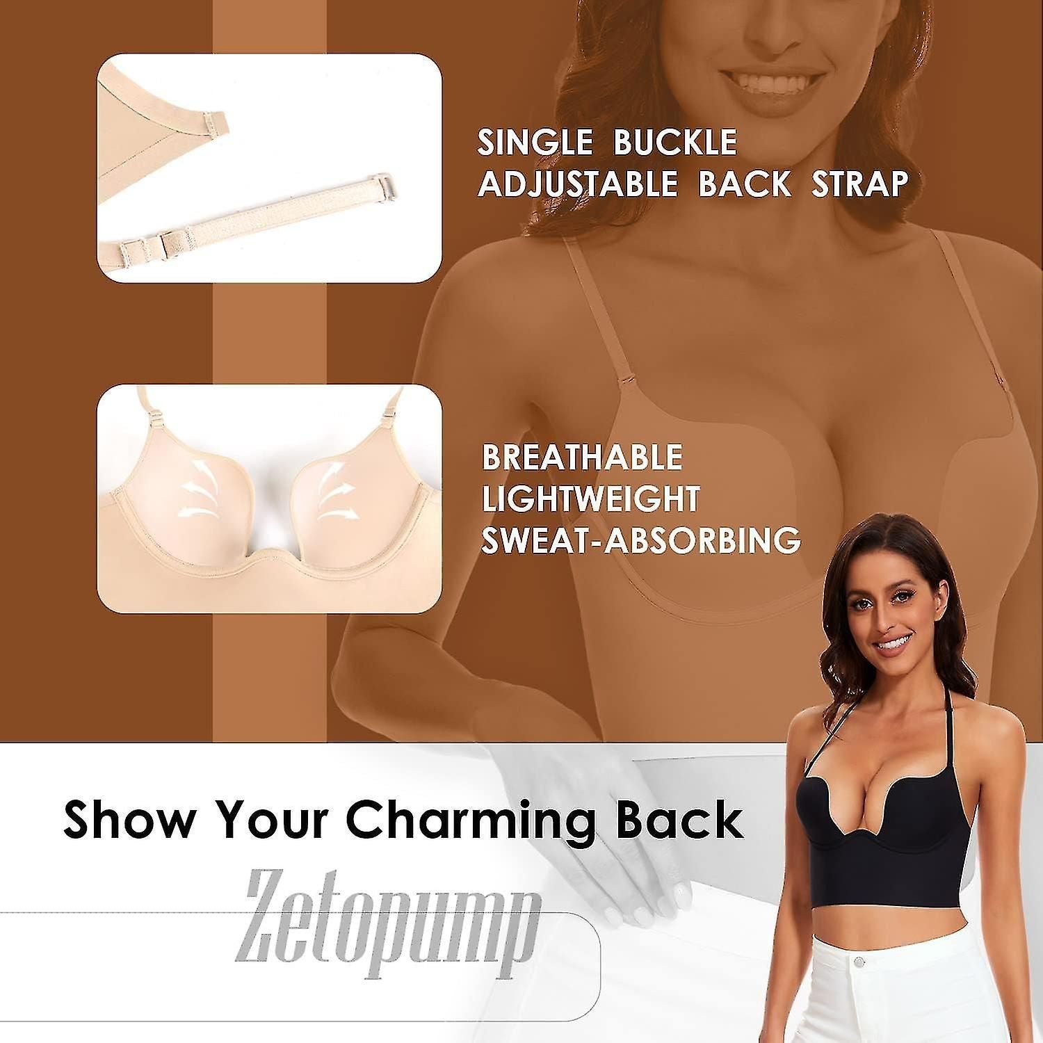 2024 New Low Back Bras For Women-seamless Deep U Plunge Backless Bras Convertible Multiway Low Cut Open Back Bra Halter Bras Free Shipping