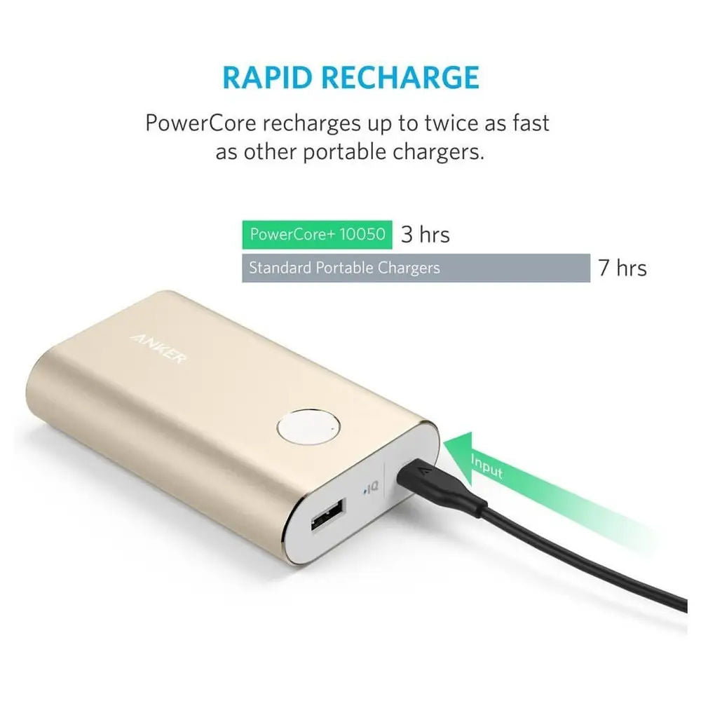 Anker PowerCore+ 10050mAh Power Bank with Quick Charge, Premium Aluminum Build & Fast Charging, Gold