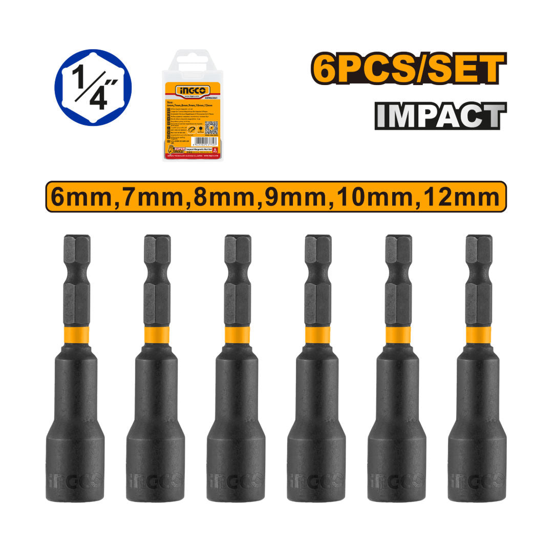 INGCO Impact Magnetic Nut Set, 6 Piece