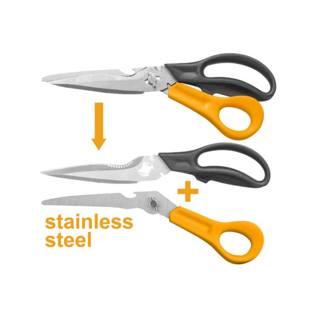 INGCO 9″ Multi-Function Scissors, 7-in-1 Stainless Steel, Wire Cutter, Bottle Opener, Knife