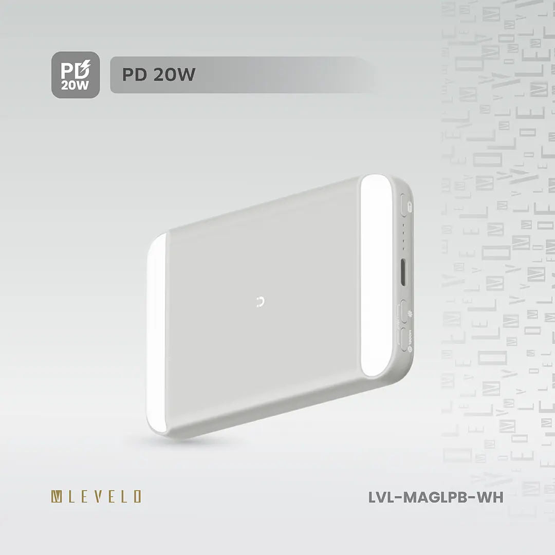 Levelo MagLight Portable Power Bank 8000mAh, Rear & Selfie Fill Light
