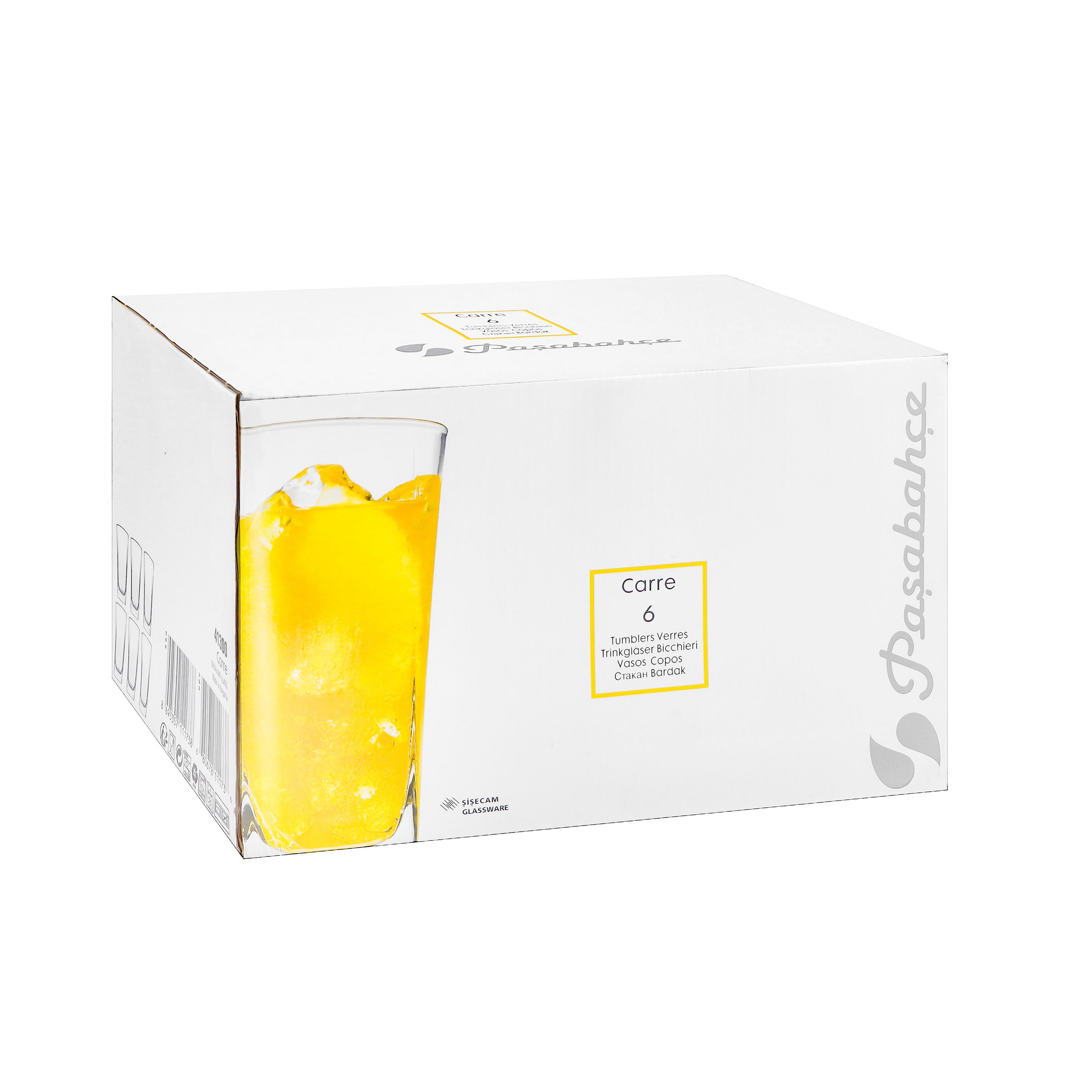 Pasabahce Carre Tumbler Glasses, Set Of 6