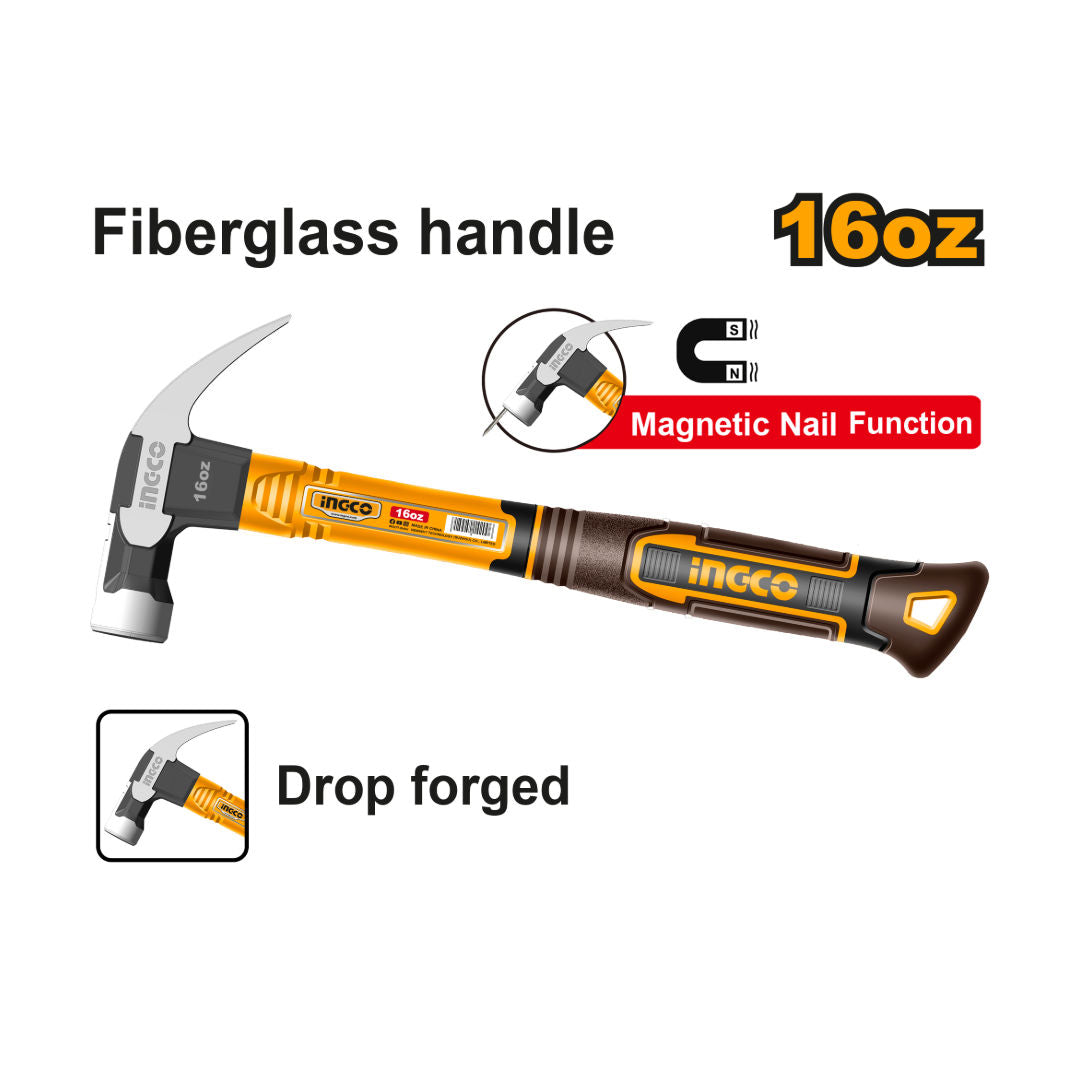 INGCO Claw Drop Forged Hammer, 45 Steel Head, Fiberglass Handle