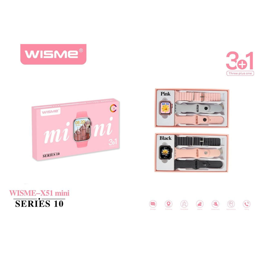 WISME X51 Mini Smart Watch with 3 Bands, Pink