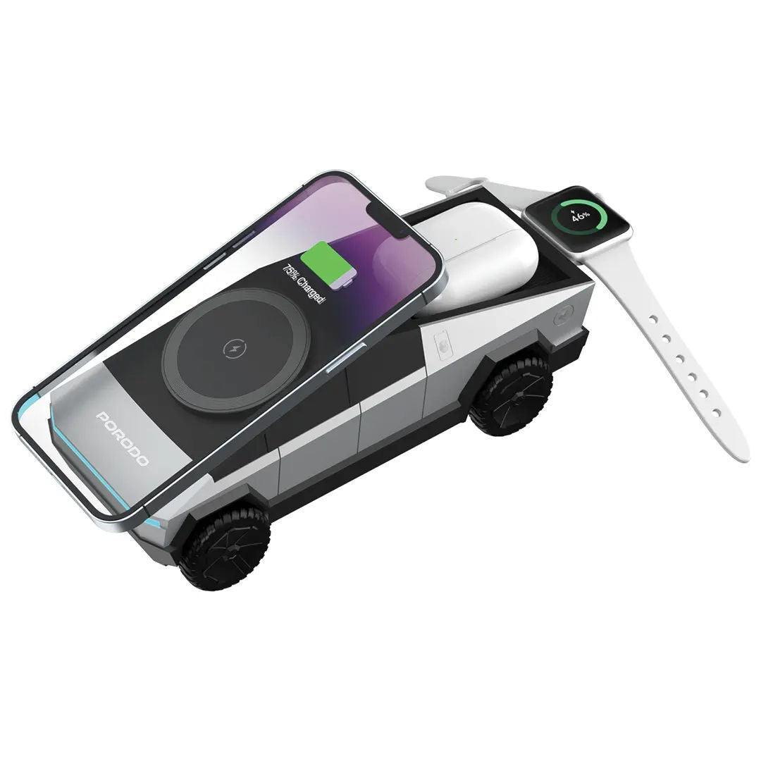 Porodo Cyber Dock Wireless Charger with Rotating Stand, Gray