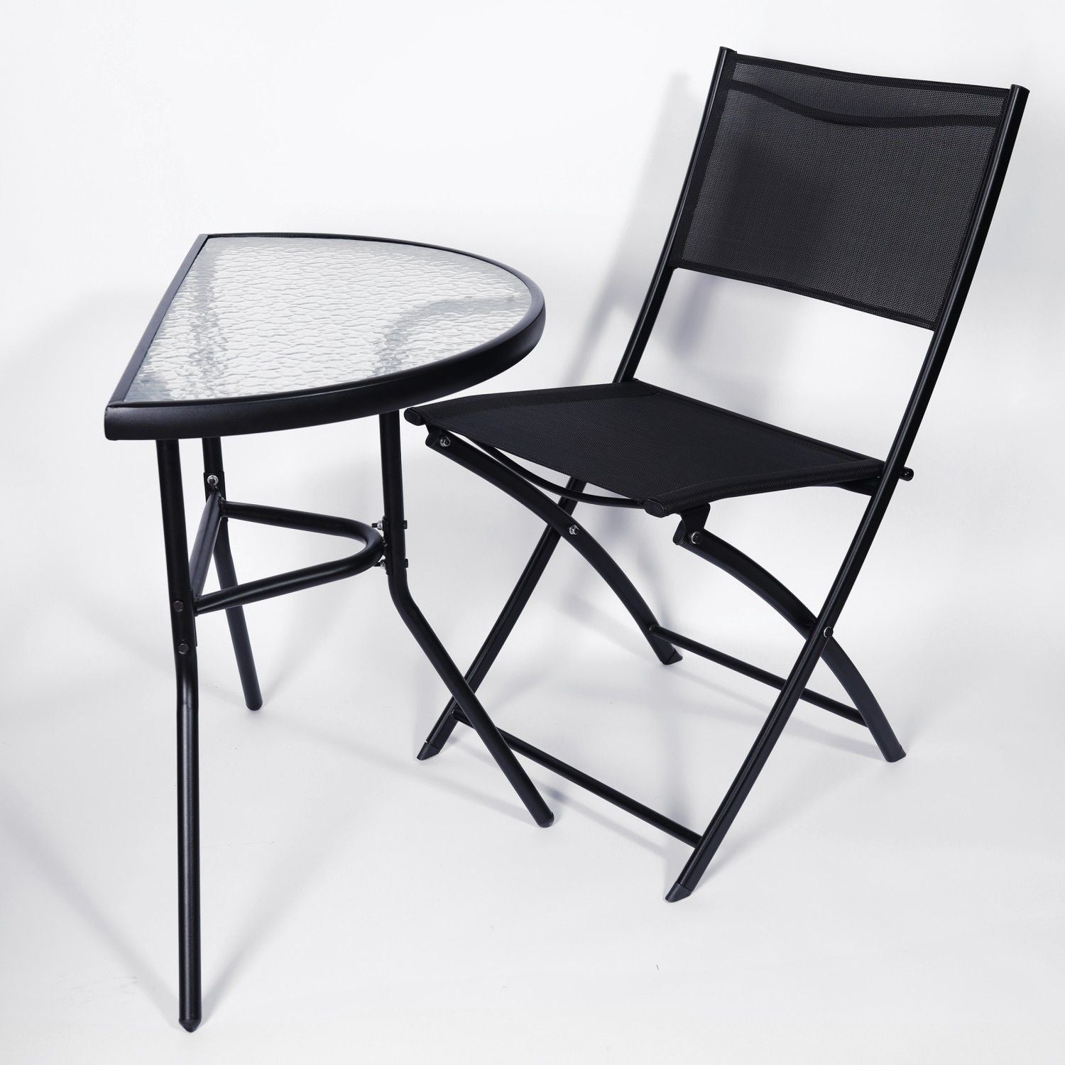 TNC Outdoor Furniture Set - 2 Folding Chairs & Semi‑Circular Table, TC‑22017