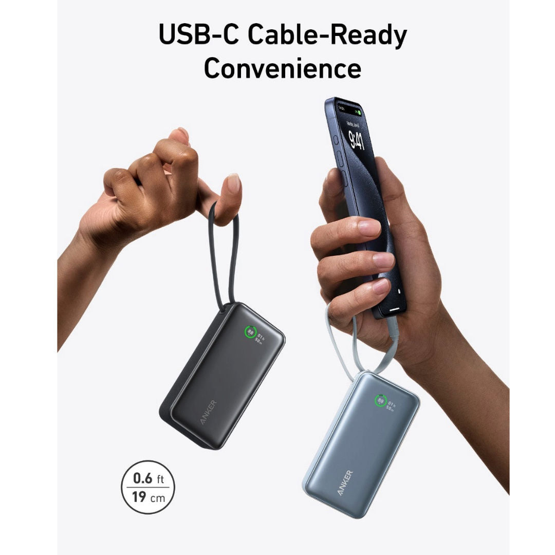 شاحن محمول Anker Nano، 30 واط، مزود بكابل USB-C مدمج، أسود، A1259H11