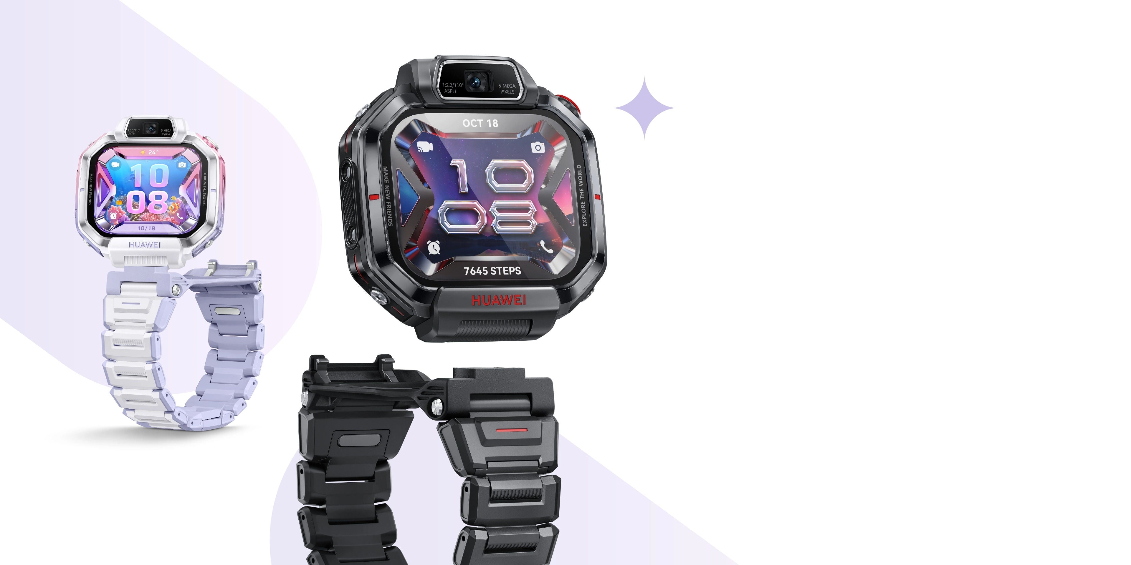 ساعة «Huawei Watch KIDS X1 Pro» الذكية - تصميم قابل للدوران بزاوية 360 درجة، تحديد دقيق للموقع، مكالمات فيديو عالية الدقة، كاميرات بدقة 5 ميجابكسل و13 ميجابكسل، سعة تخزين 64 جيجابايت