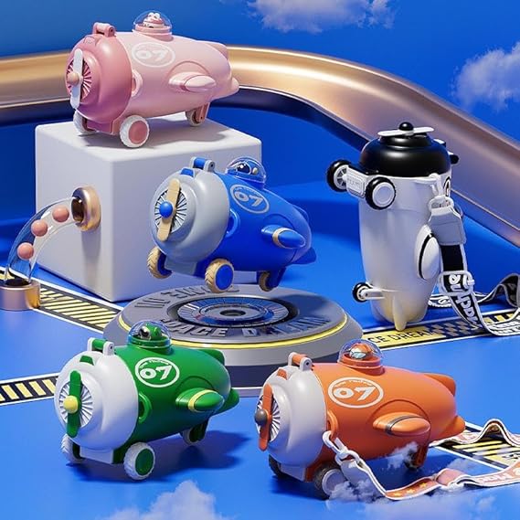 Twisoo Kids Water Bottle, BPA-Free Plastic Bottle With Plane Design, Leakproof & Portable, 400ml, MIN-008