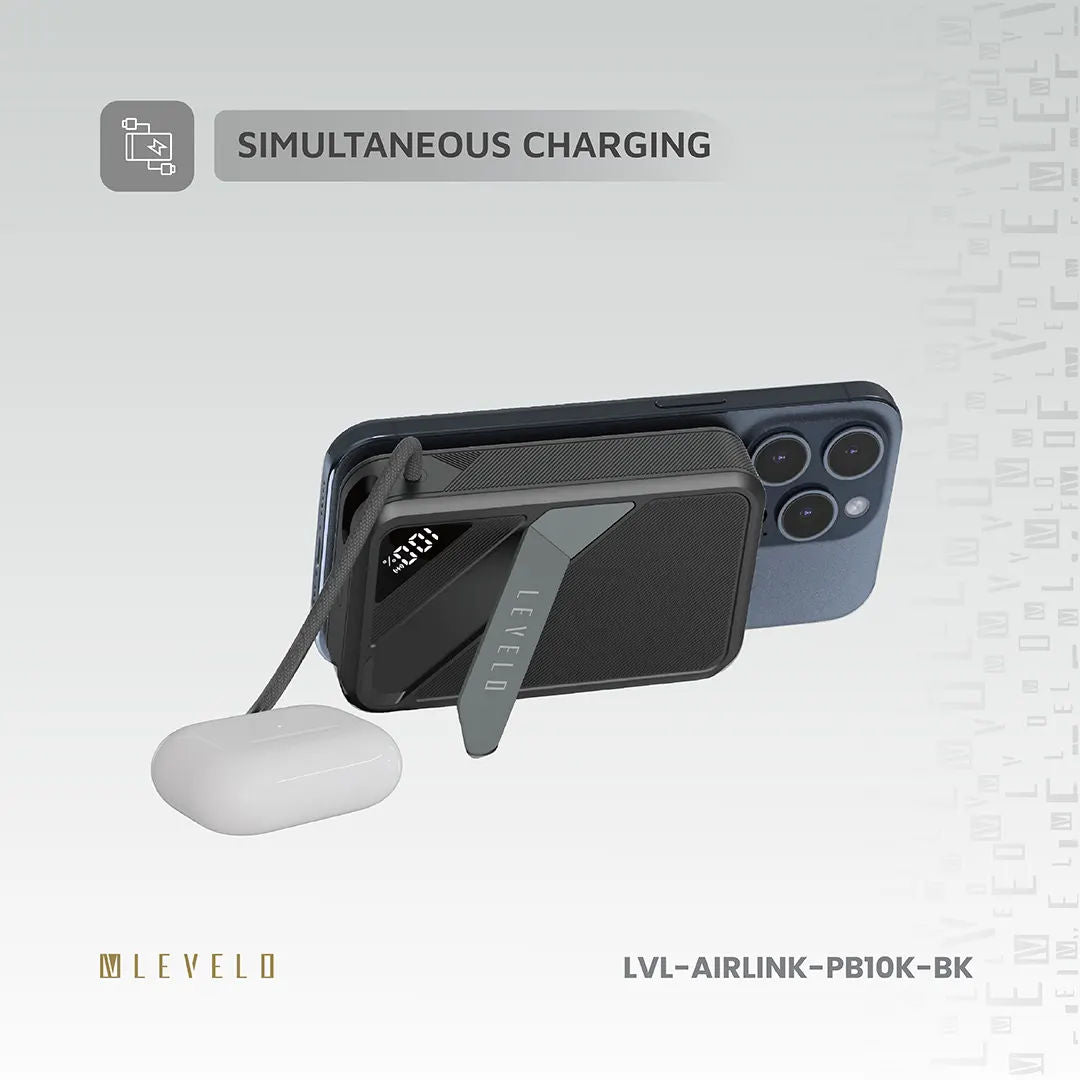 Levelo AirLink 10000mAh MagSafe Power Bank, Built-In Kickstand