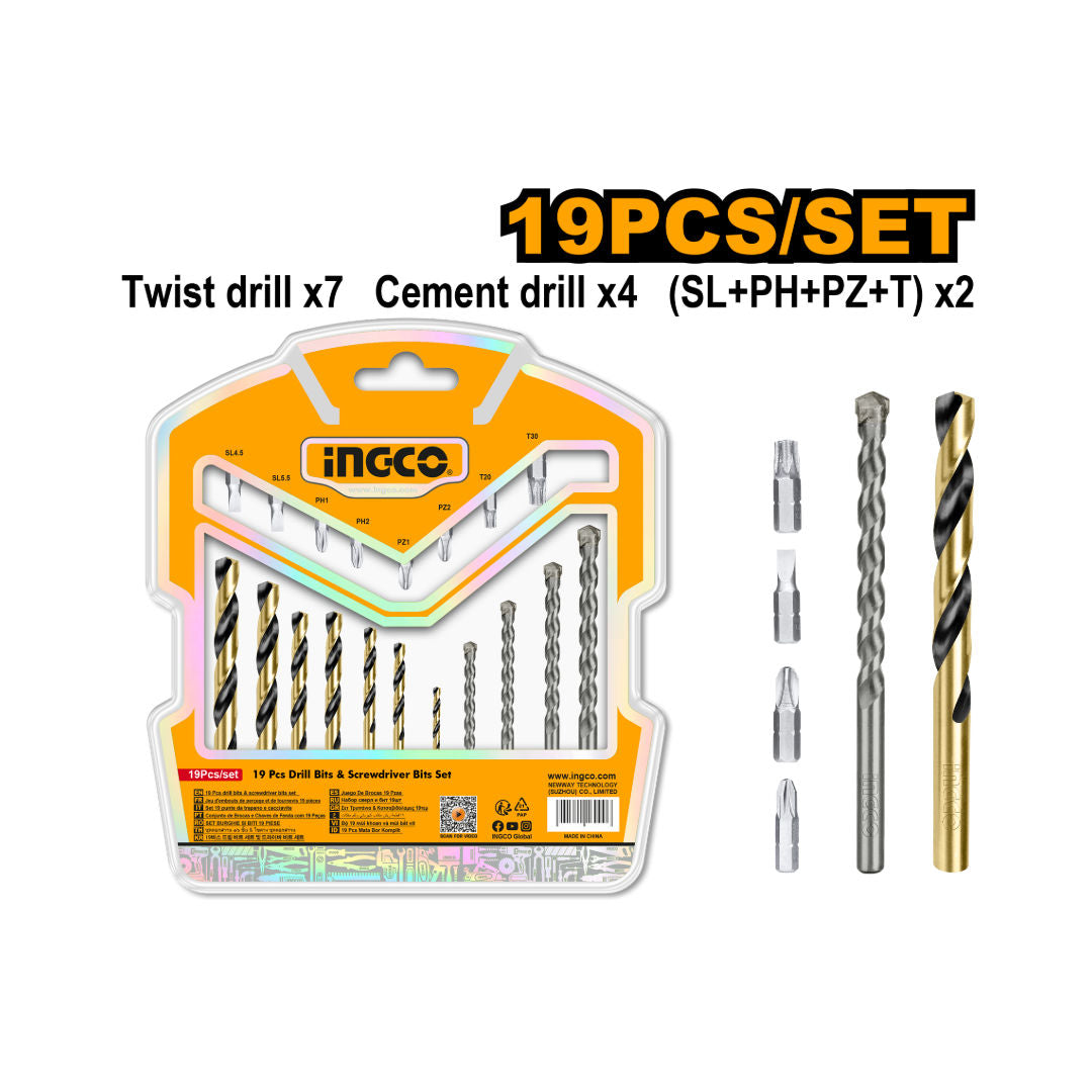 INGCO 19 Pieces Drill & Driver Bit Set