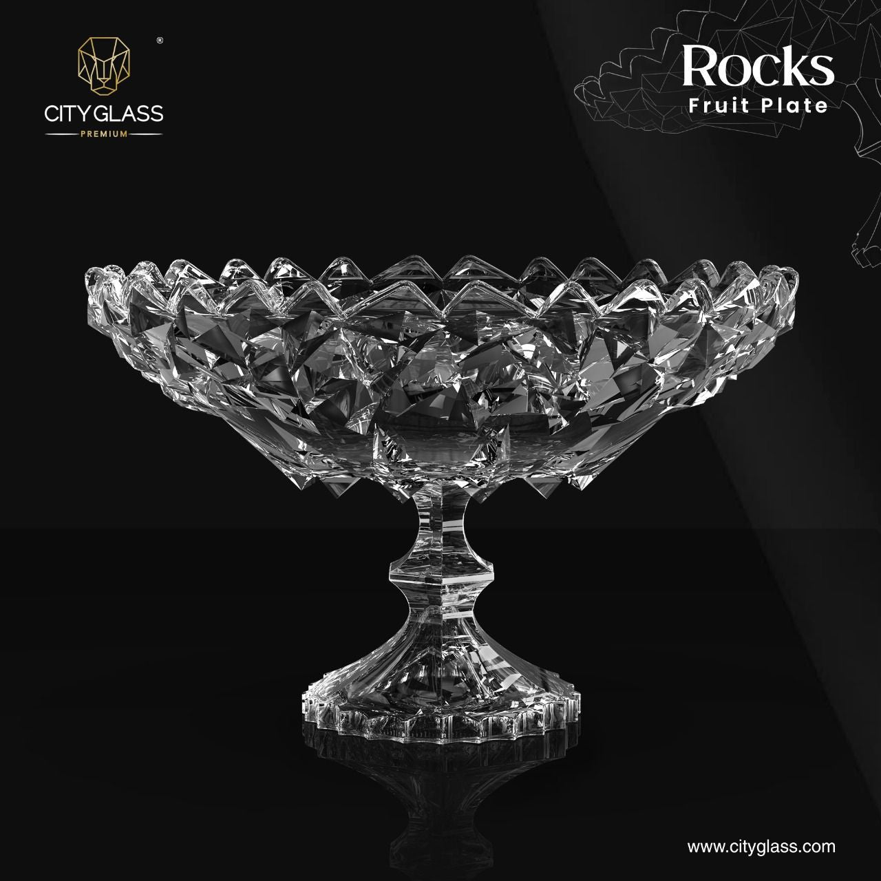 City Glass Rocks Fruit Bowl With Stem 30cm Tray, Gift Box