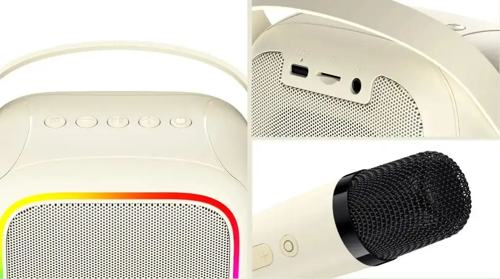 Havit SK818BT Mini Portable Karaoke Bluetooth Speaker with Microphone, LED Lights, 6–8H Playtime, Beige