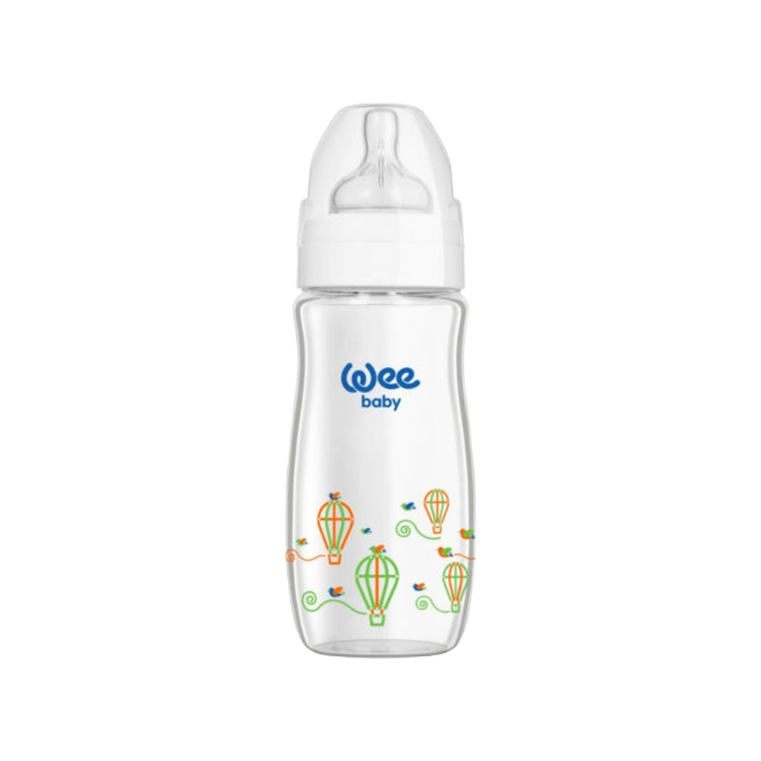 Weebaby Heat Resistant Patterned Classical+Wide Neck Glass Feeding Bottle 280ml No.1, 141