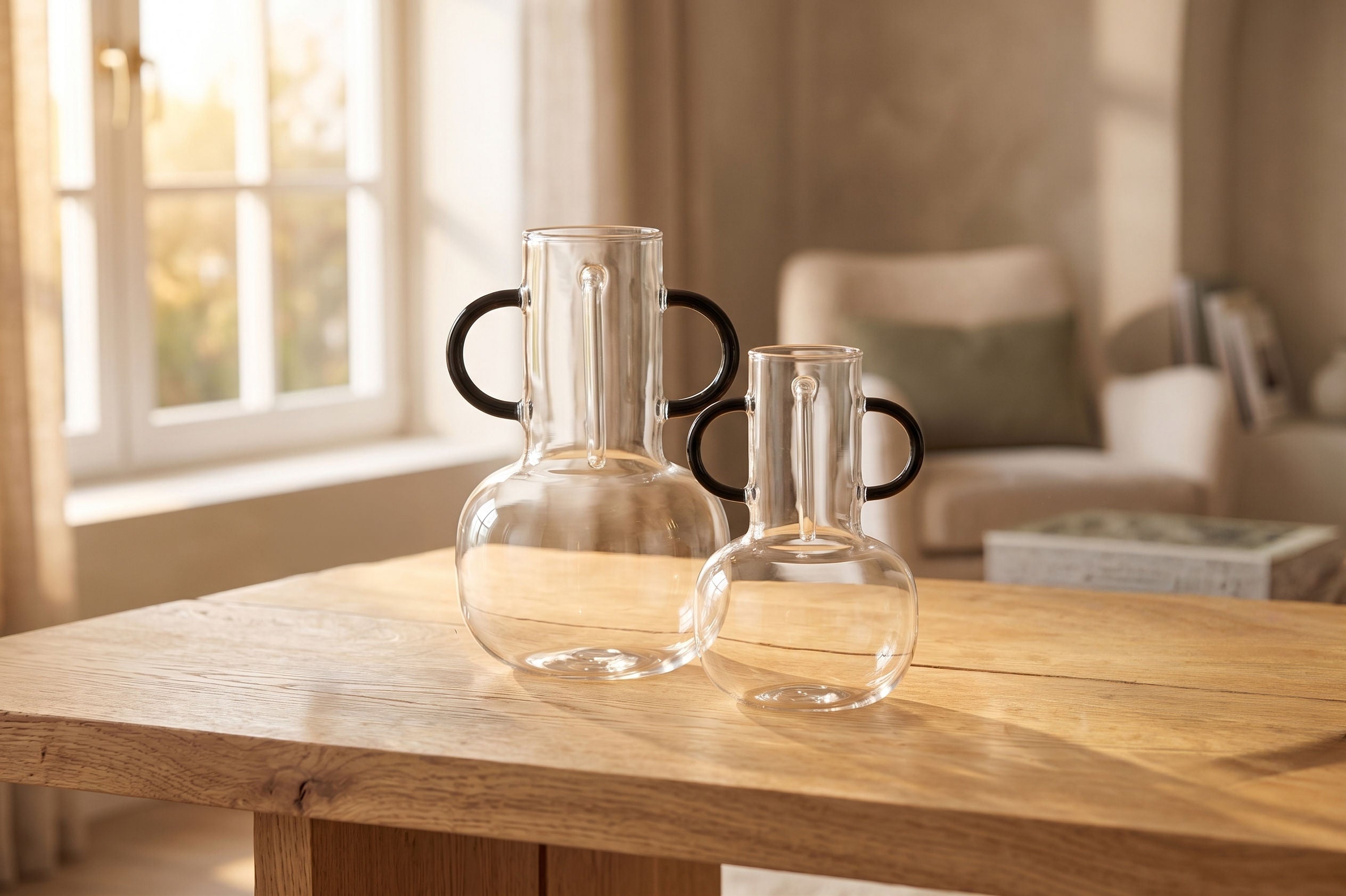 Modern 2-Piece Sculptural Glass Vase Set