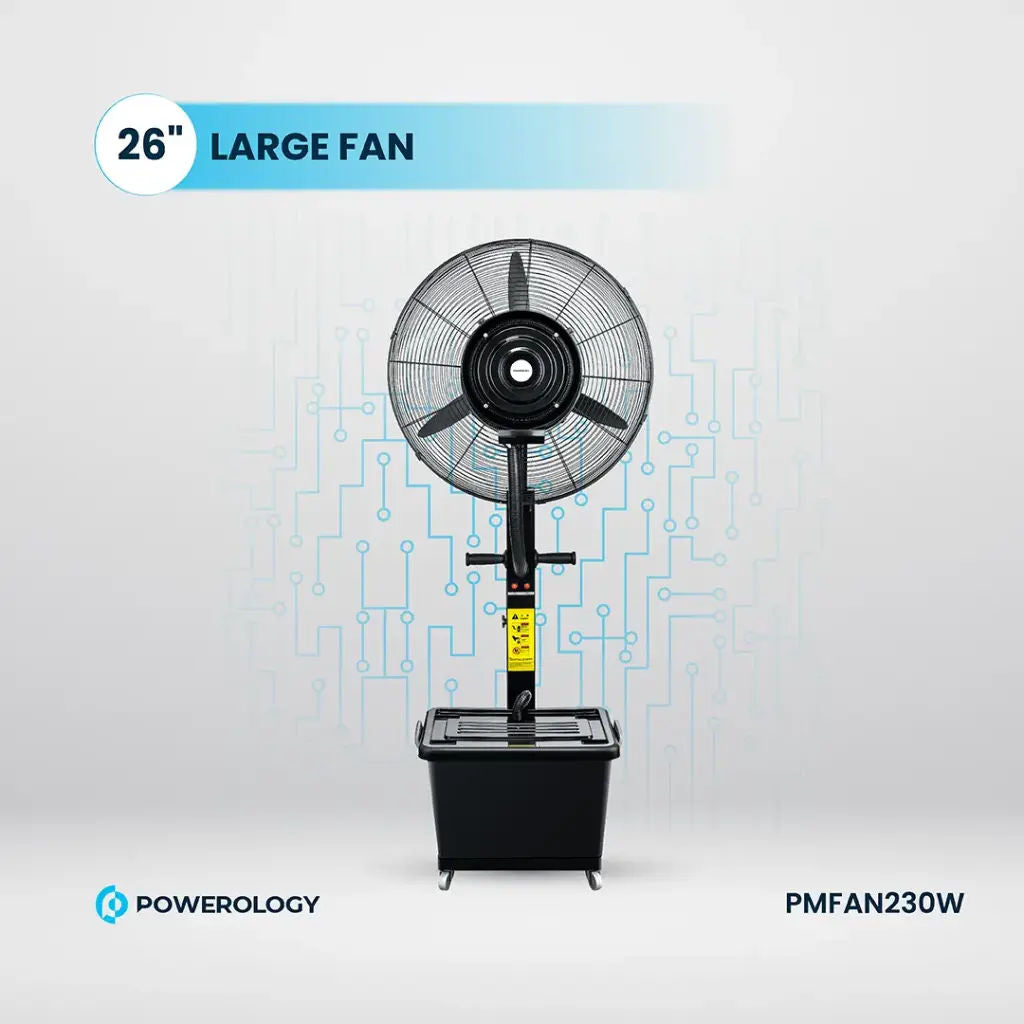Powerology Industrial Fan Mist Spray & Humidifier, Black