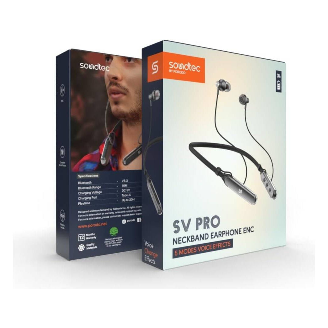 Porodo Soundtec SV-Pro Neckband Earphone ENC, Black
