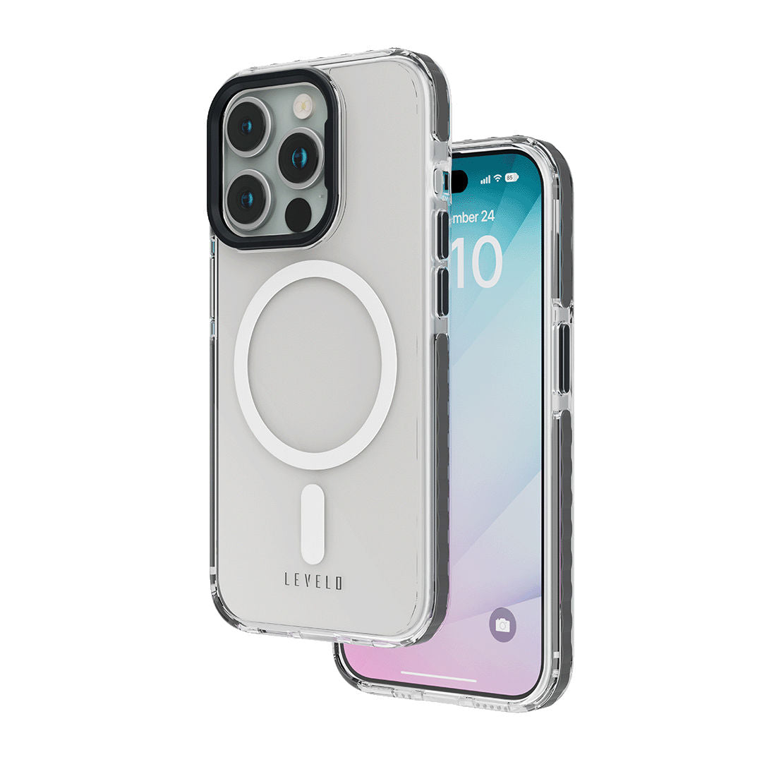Levelo FlexiGuard MagSafe Transparent Case for iPhone 15 Pro, Black