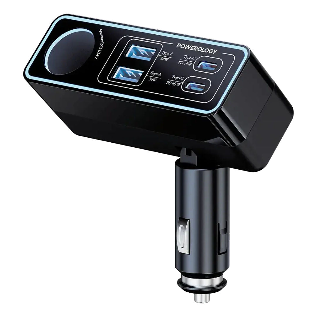 Powerology Brio 125W Multi-Port Car Charger, Black