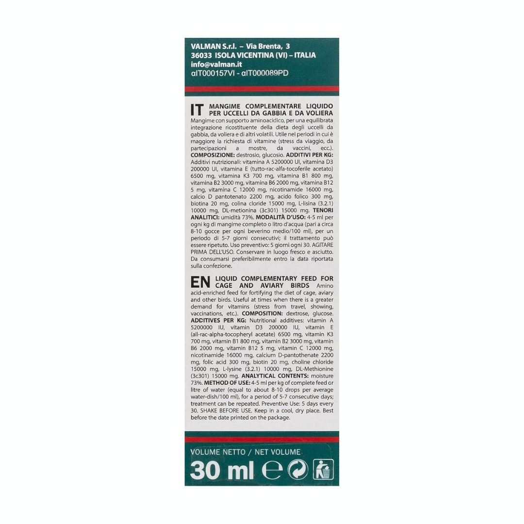 Padovan Multivitaminico, Complementary Feed for Cage and Aviary Birds, 30ml
