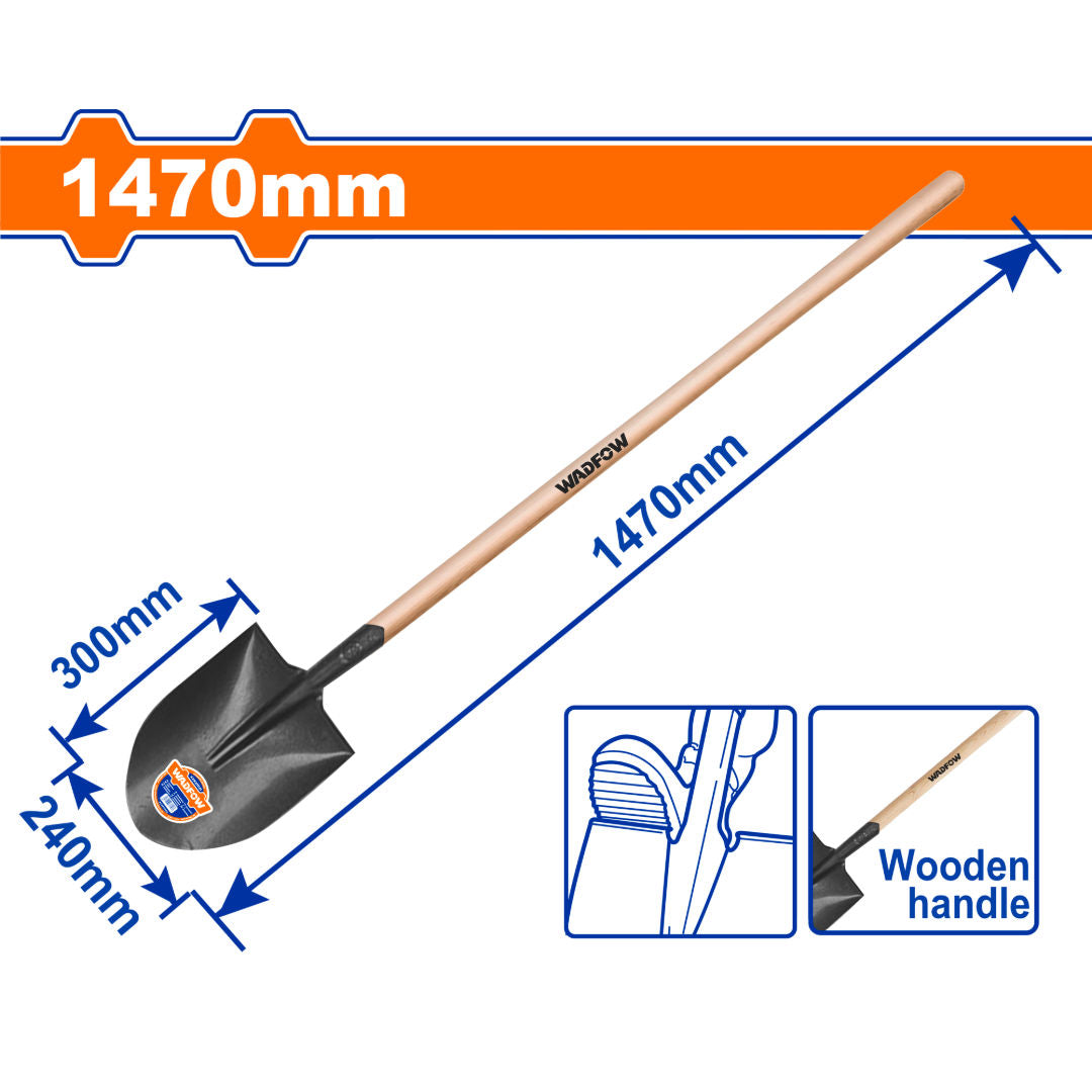 WADFOW Steel Shovel With Wooden Handle