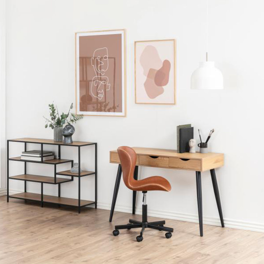 Neptun Desk Wild Oak Top & Matt Black Base