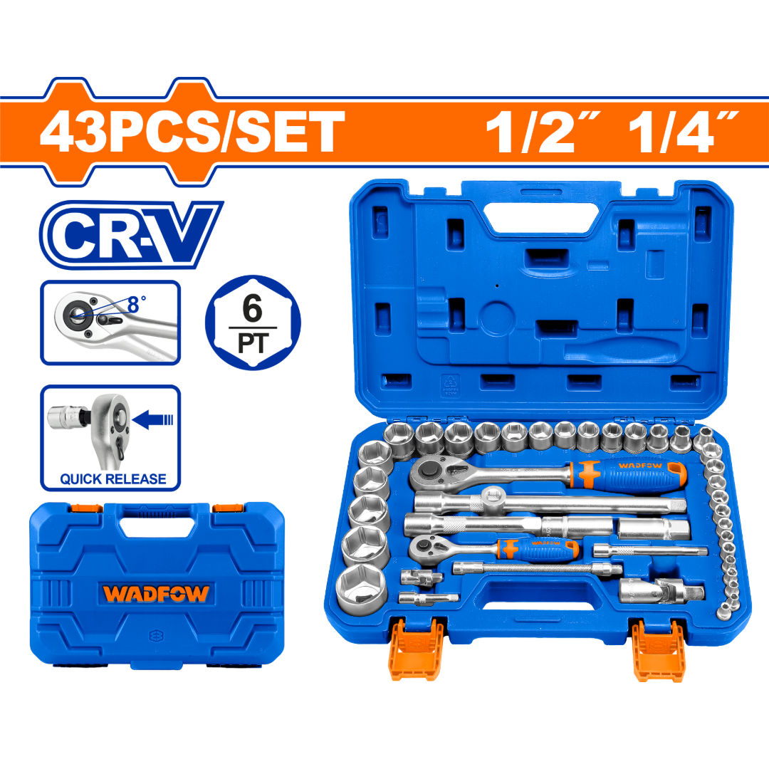 WADFOW 43 Pieces 1/4" & 1/2" Socket Set