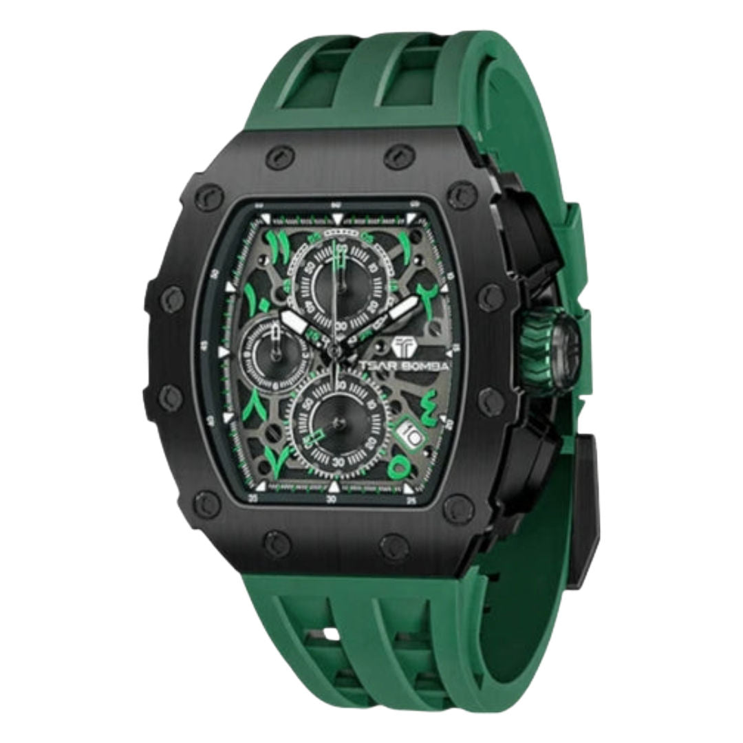TSAR Bomba Men's Black Case Dark Green Strap Bio-Ceramic Quartz Watch