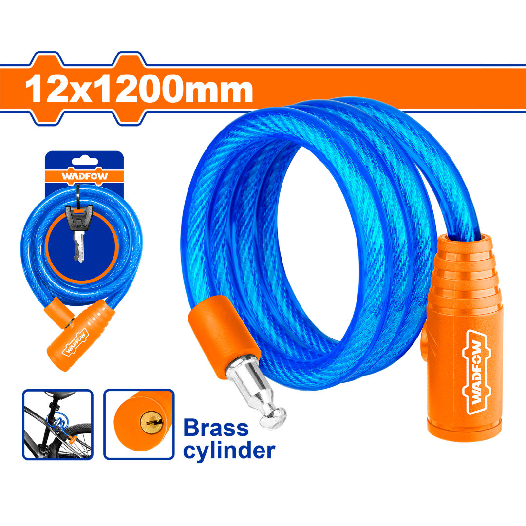 WADFOW Bicycle Lock, 1200x12 mm PVC Wire Rope with Brass Cylinder & 2 Keys