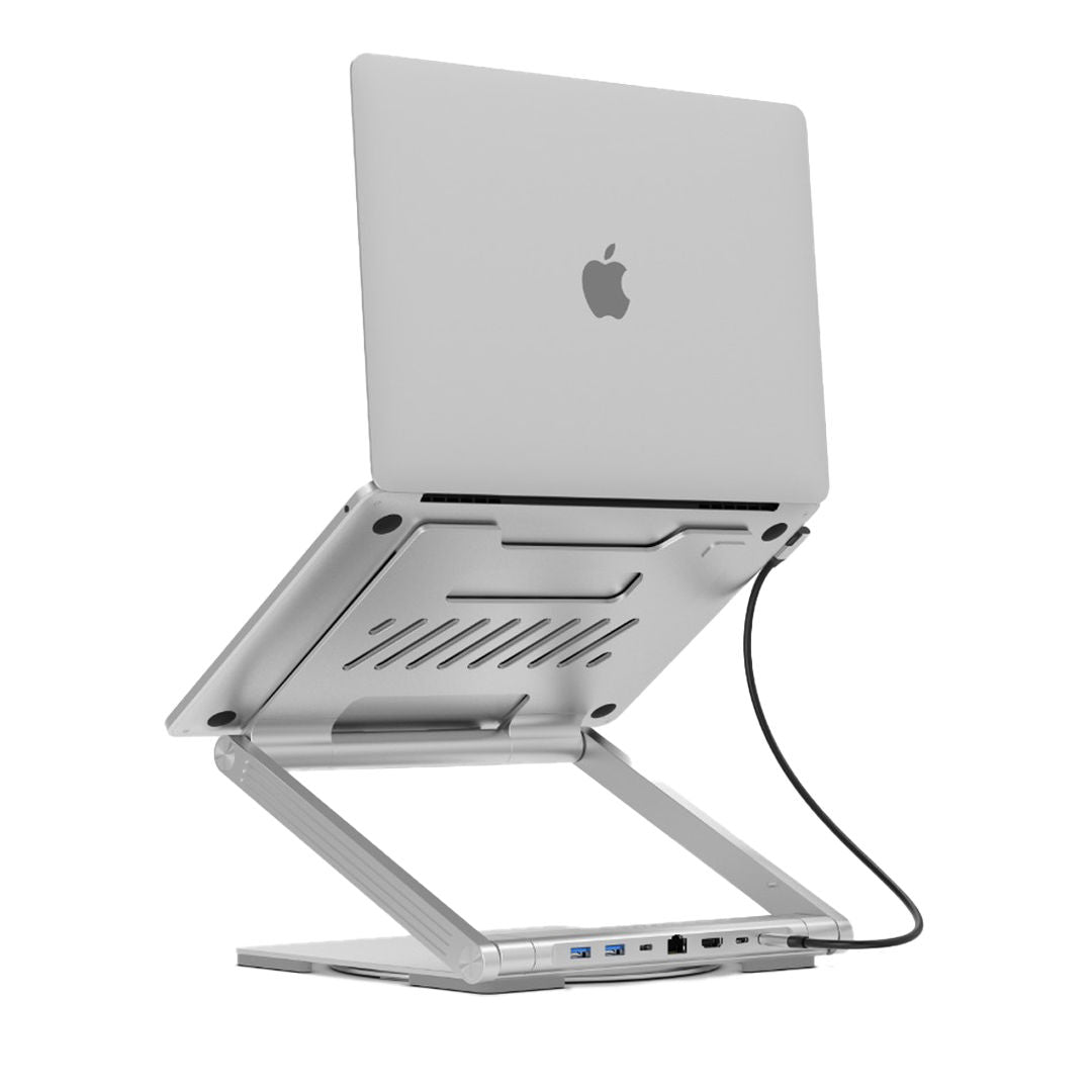 Levelo AeroLink Laptop Stand With Built, In Portable 7 In 1 Hub, Silver