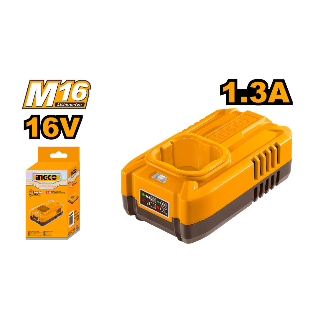 INGCO M16 Battery Charger,  Input 220,240 V ~ 50/60 Hz, Output 16 V / 1.3 A