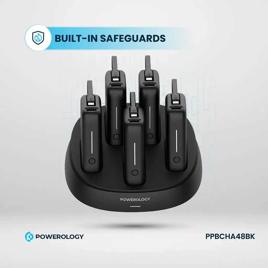 Powerology x 5 10000mAh Power Bank Station, Black