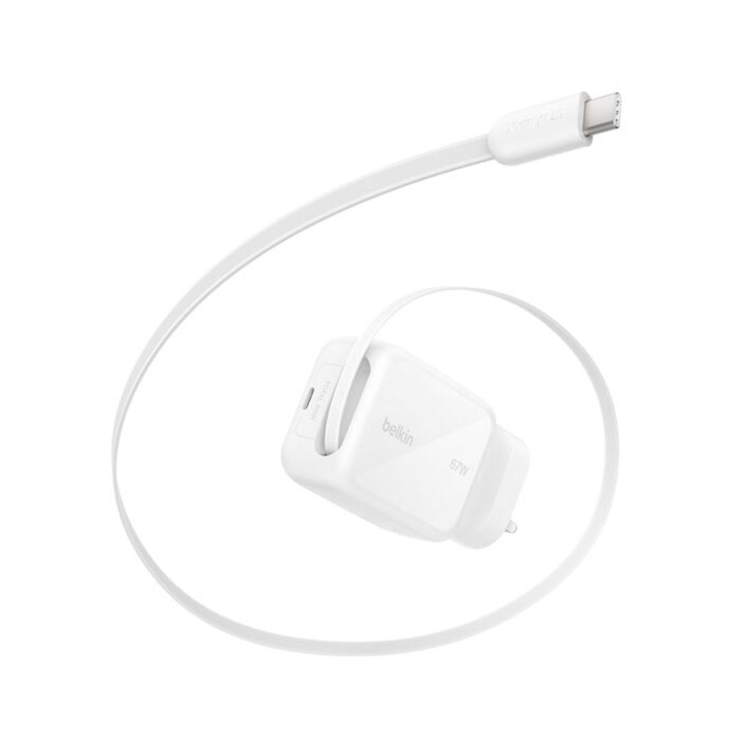 Belkin Boost Charge™ Pro 67W GaN Wall Charger with 3.3ft Retractable USB-C Cable, White