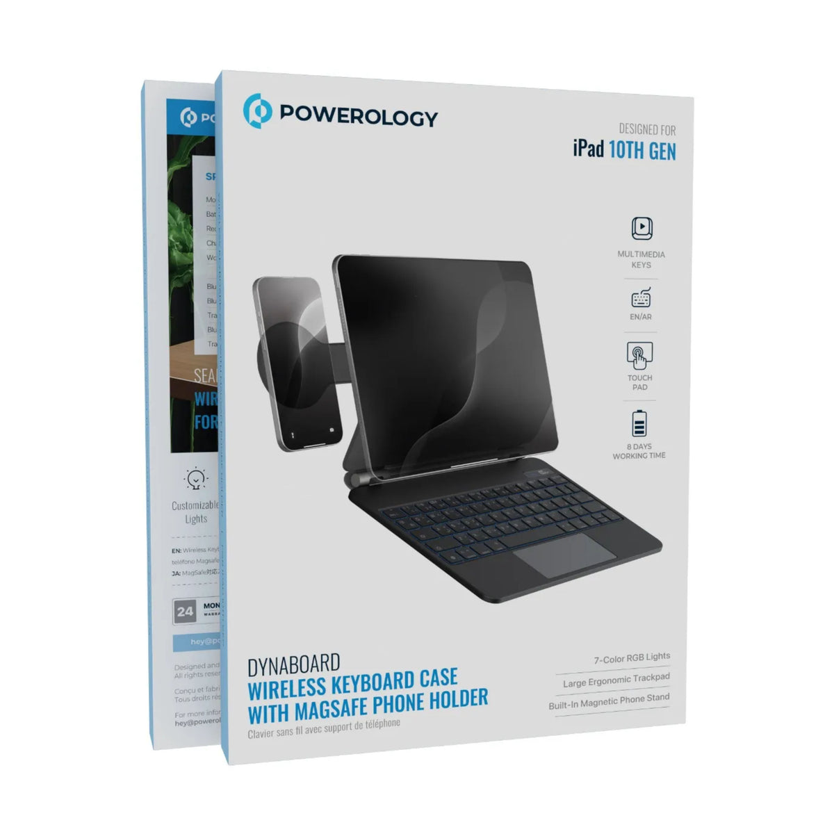 Powerology Dynaboard Wireless Keyboard Case For iPad 10th Gen, Black