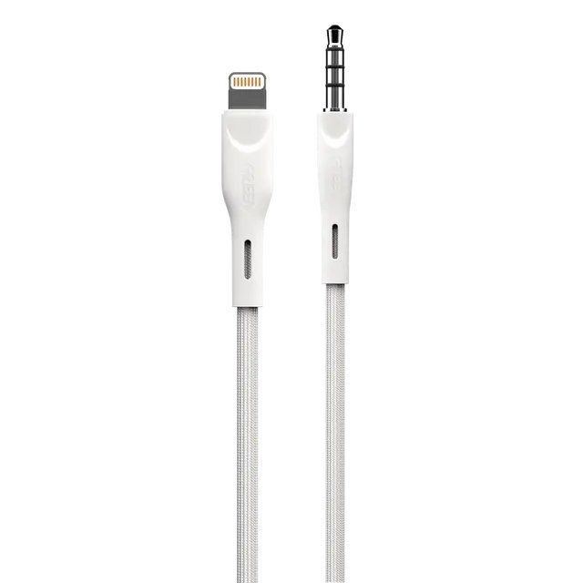 Green Lion 3.5mm AUX to Lightning Cable, 1.2M, 2.4A, Braided, White