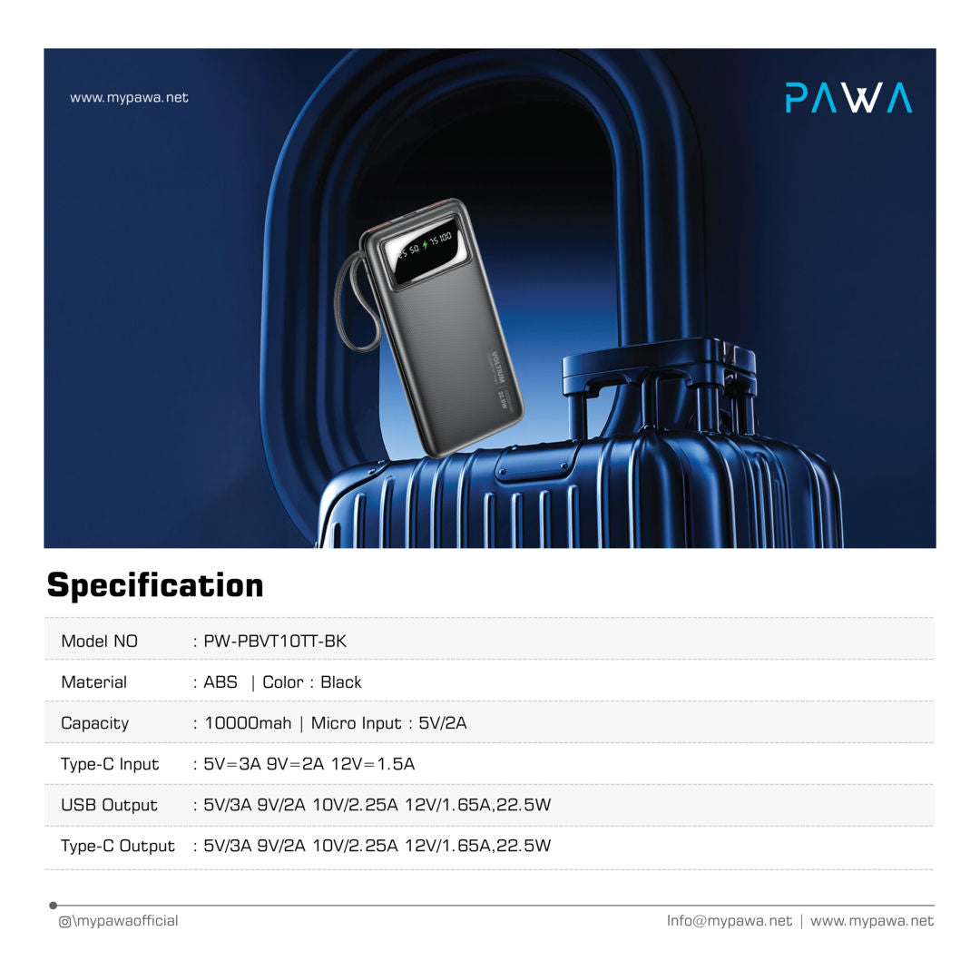 Pawa Lite Voltium 10000mAh Powerbank, Black