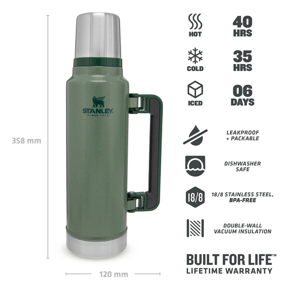 Stanley Classic Legendary Vacuum Insulated Flask, 1.5 QT / 1.4L Water Bottle