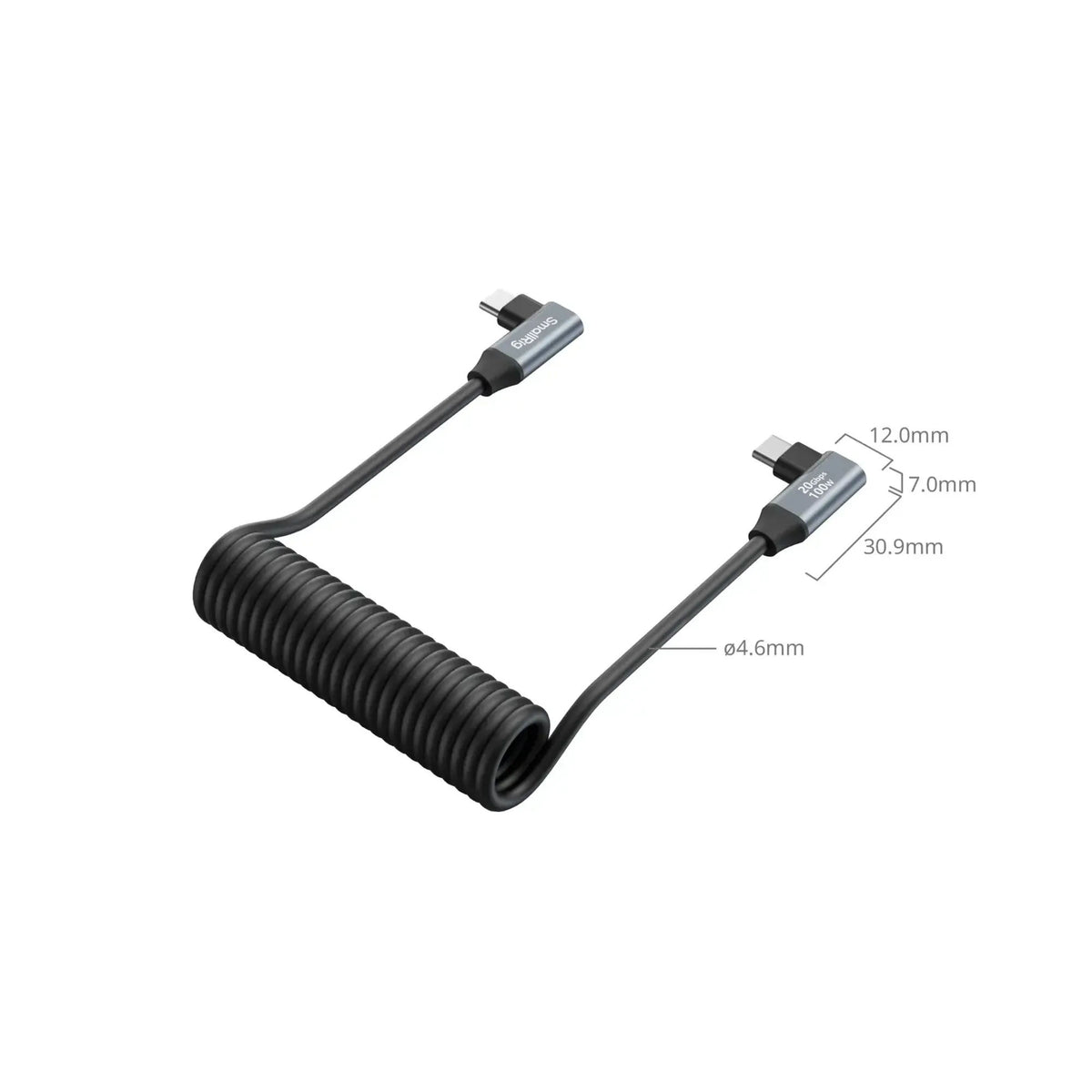 SmallRig Dual Right-Angle USB-C to USB-C Coiled Data Cable, Flexible Stretch