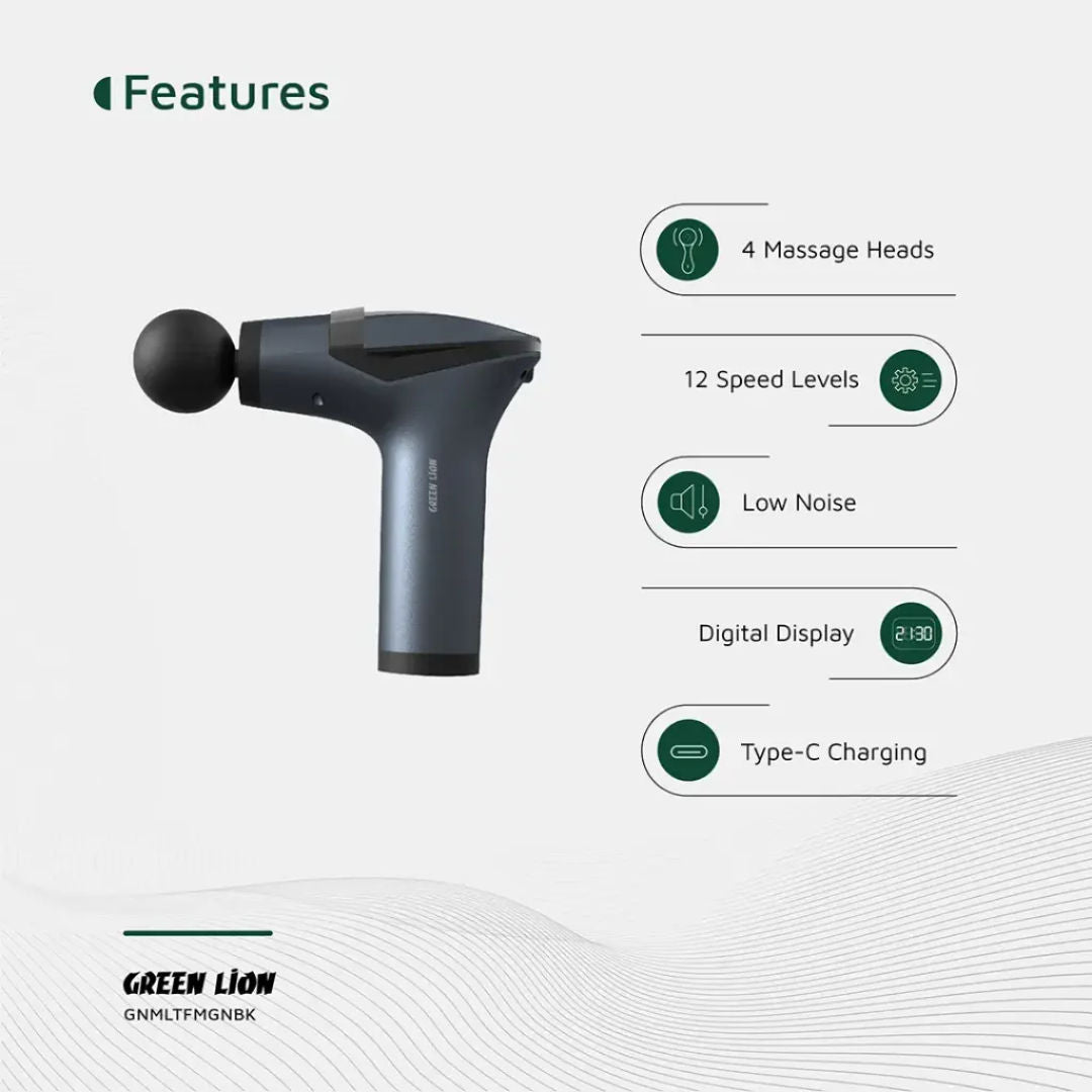 Green Lion Multifunctional Massage Gun GMG-05, Black