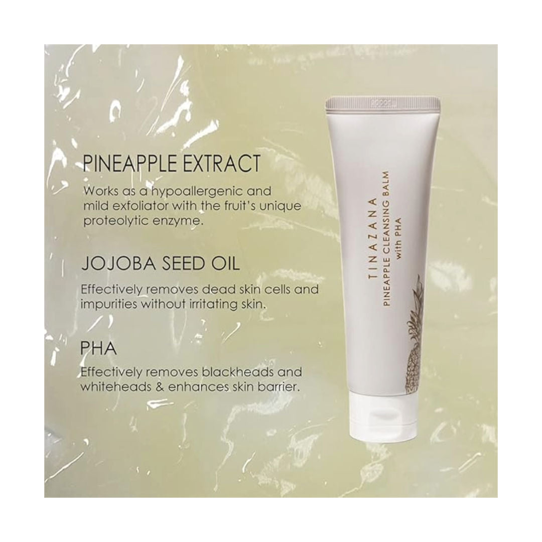 Tinazana Pineapple Cleansing Balm with PHA, Gentle Exfoliating Makeup-Melting Balm, 100gm