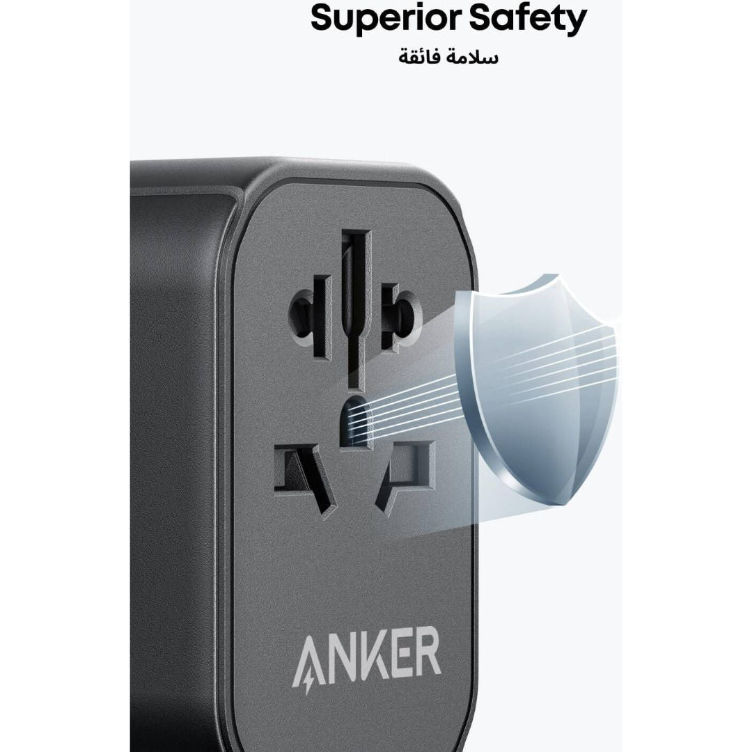 Anker 312 Outlet PowerExtend USB-C Travel Adapter, 30W, 4-in-1 with Universal Plugs, Black