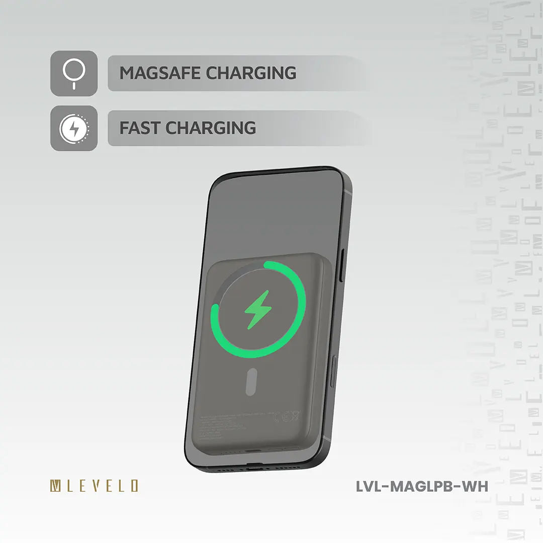 Levelo MagLight Portable Power Bank 8000mAh, Rear & Selfie Fill Light